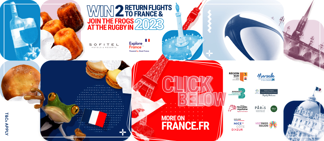 Win 2-return flights to France, Paris and join the Frogs at the Rugby in France in 2023!