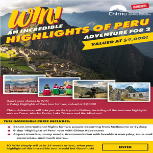 Win an Incredible Highlights of Peru Adventure for 2