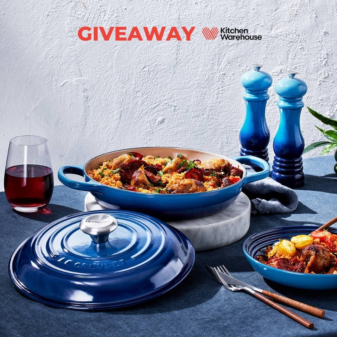 Win 1 of 2 Le Creuset 26cm Cast Iron Shallow Casserole Dishes in Azure Blue
