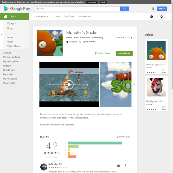 [Android] Monster’s Socks App Free (Was $3.09)