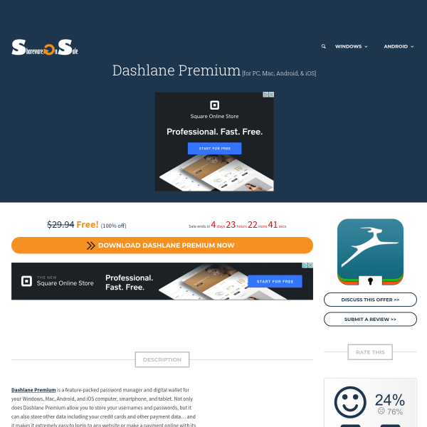 Dashlane Premium (Password Manager) Free for 1 Year (New Account)