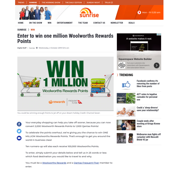 Win 1,000,000 Woolworths Rewards Points