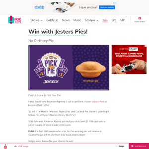 Win $1,000 cash and a years’ supply of hand-made Jesters pies