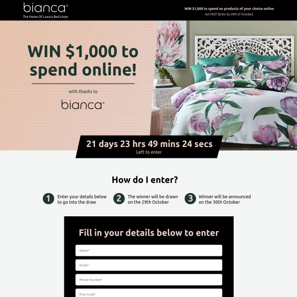 Win $1,000 Worth of Bedding Products