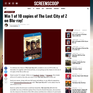 Win 1 of 10 copies of The Lost City of Z on Blu-ray