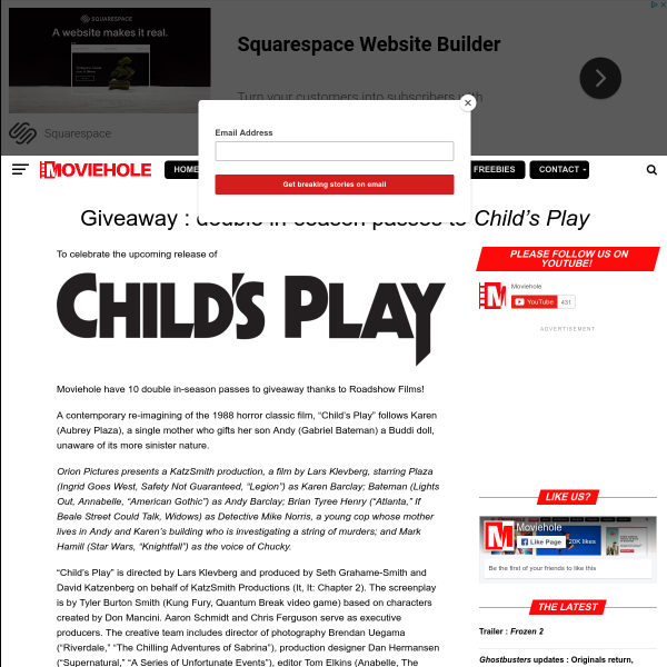 Win 1 of 10 Double Passes to Child's Play