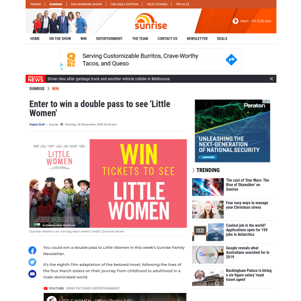 Win 1 of 10 Double Passes to Little Women