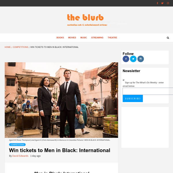 Win 1 of 10 Double Passes to Men in Black: International