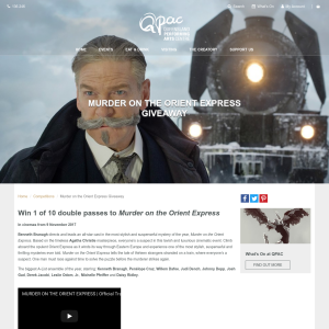 Win 1 of 10 double passes to Murder on the Orient Express