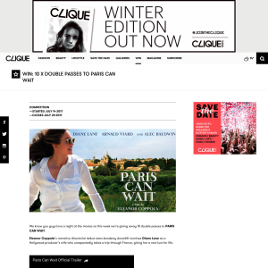 WIN: 1 of 10 DOUBLE PASSES TO PARIS CAN WAIT