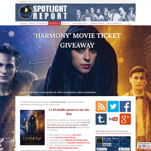 Win 1 of 10 double passes to see Harmony