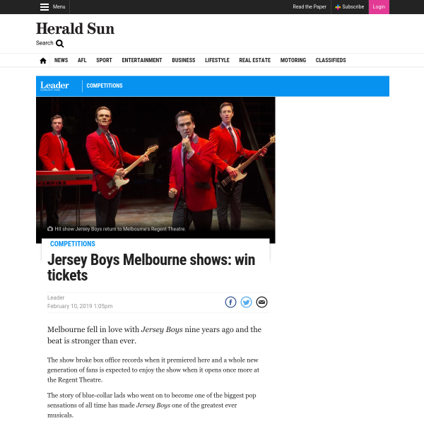 Win 1 of 10 Double Passes to See Jersey Boys