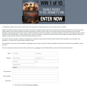 Win 1 of 10 double passes to see Journey's End