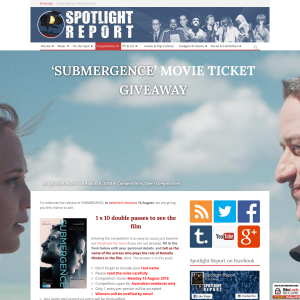 Win 1 of 10 double passes to see Submergence
