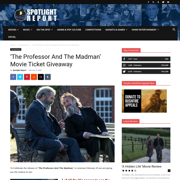 Win 1 of 10 Double Passes to The Professor And The Madman