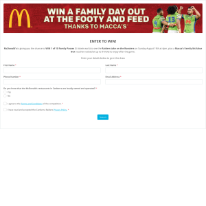 Win 1 of 10 Family Passes to Raiders v Roosters plus a McDonald’s Family McValue Box