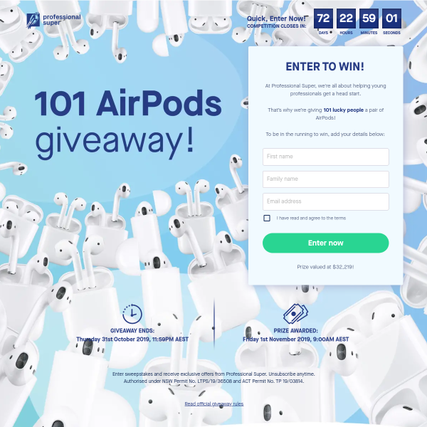Win 1 of 101 Pairs of Apple AirPods