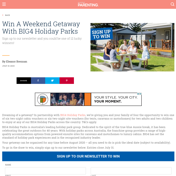 Win 1 of 12 BIG4 Holiday Parks Cabin or Site Vouchers