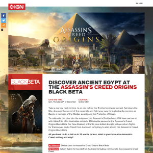 Win 1 of 150 double passes to the Assassin's Creed Origins Black Beta in Sydney