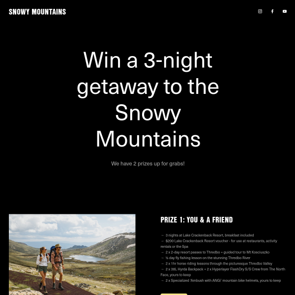 Win 1 of 2 Adventure Weekends in the Snowy Mountains