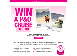 Win 1 of 2 P&O Cruises for 2 + Minor Prizes