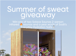 Win 1 of 2 Solace 2 Person Infrared Sauna & 1 Year of Sodii