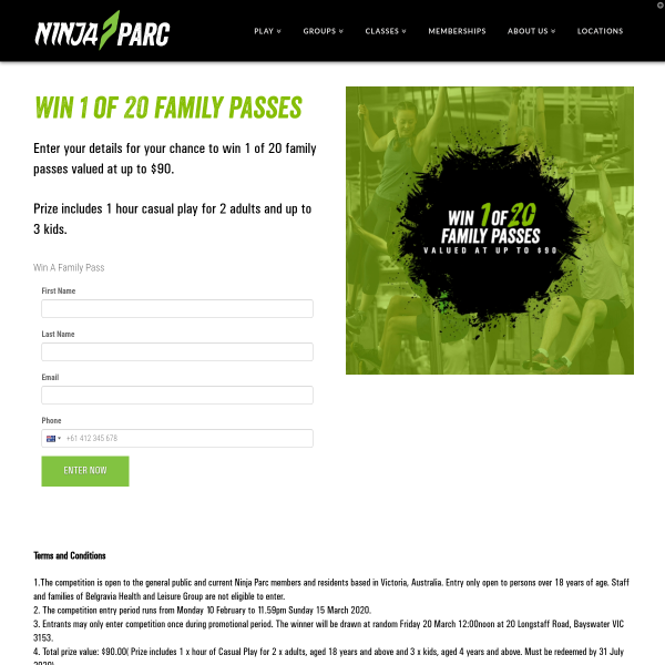 Win 1 of 20 Family Passes to Ninja Parc (Melbourne)
