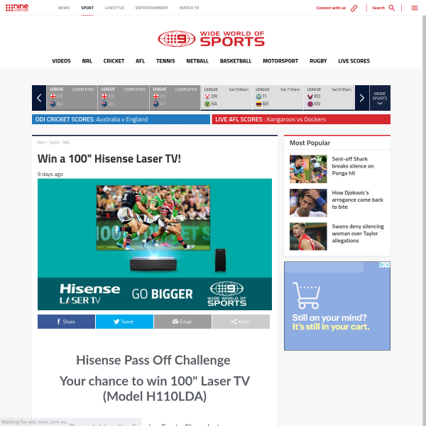 Win 1 of 3 100 Hisense Laser TVs!