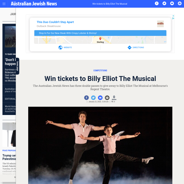 Win 1 of 3 Double Passes to see 'Billy Elliott: The Musical