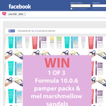 Win 1 of 3 Formula 10.0.6 pamper packs & mel marshmellow sandals!