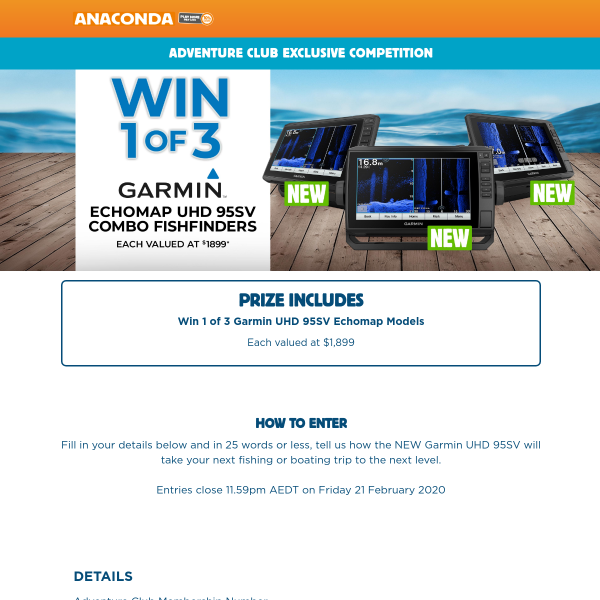 Win 1 of 3 Garmin UHD 95SV Echomap Fishfinders!