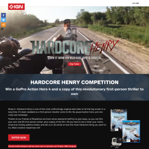 Win 1 of 3 GoPro Action Hero 4 cameras & a copy of 'Hardcore Henry'!