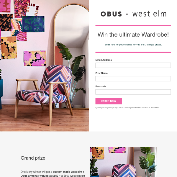 Win 1 of 3 Obus & West Elm Prize Packs