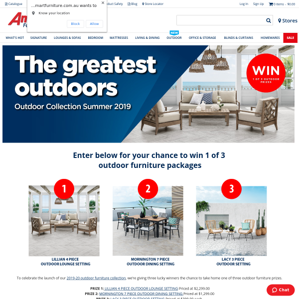 Win 1 of 3 Outdoor Furniture Packages Worth Up to $2,299