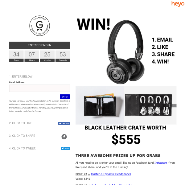 Win 1 of 3 Prizes (Headphones $341/ Wallet $139/ Cord & Plug Rollup $75)