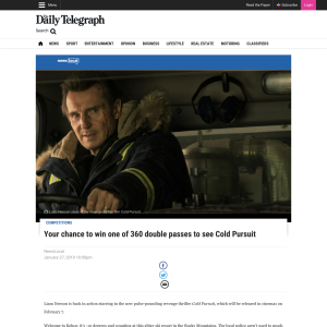 Win 1 of 360 Double Passes to the film 'Cold Pursuit'