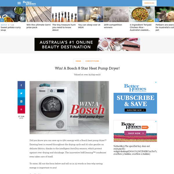 Win 1 of 4 Bosch 8 Star Heat Pump Dryers Worth $2,699
