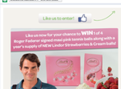 Win 1 of 4 Roger Federer signed maxi pink tennis balls & a year's supply of Lindor strawberries & cream balls!