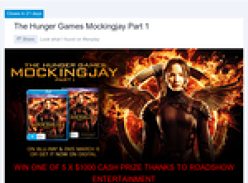 Win 1 of 5 $1,000 cash prizes or 1 of 50 copies of 'The Hunger Games: Mockingjay Part 1' on DVD!