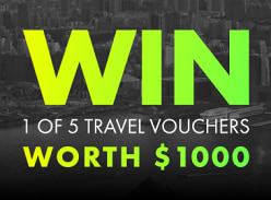 Win 1 of 5 $1,000 Flight Centre Travel Vouchers