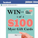 Win 1 of 5 $100 MYER gift cards!