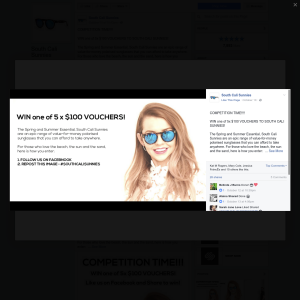 Win 1 of 5 $100 vouchers to spend on 'South Cali Sunnies'! - South Cali Sunnies