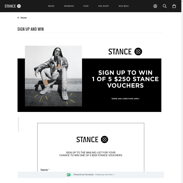 Win 1 of 5 $250 Stance vouchers!