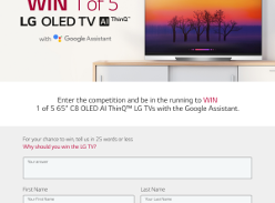 Win 1 of 5 65” C8 OLED AI ThinQ™ LG TVs with the Google Assistant