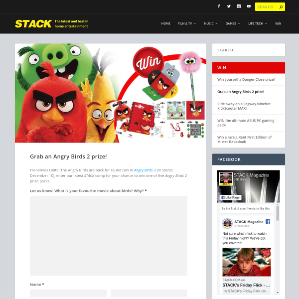Win 1 of 5 Angry Birds:2 Prize Packs