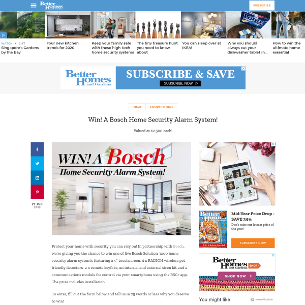 Win 1 of 5 Bosch home security alarm systems!