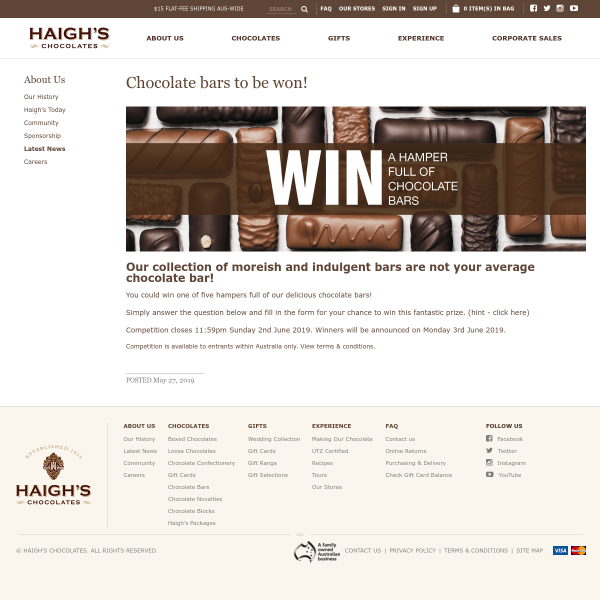 Win 1 of 5 Chocolate Bar Hampers Worth $100