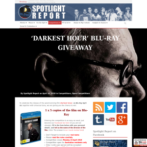 Win 1 of 5 copies of Darkest Hour on Blu-Ray