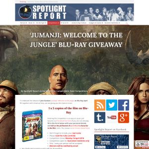 Win 1 of 5 copies of Jumanji: Welcome to the Jungle on blu-ray