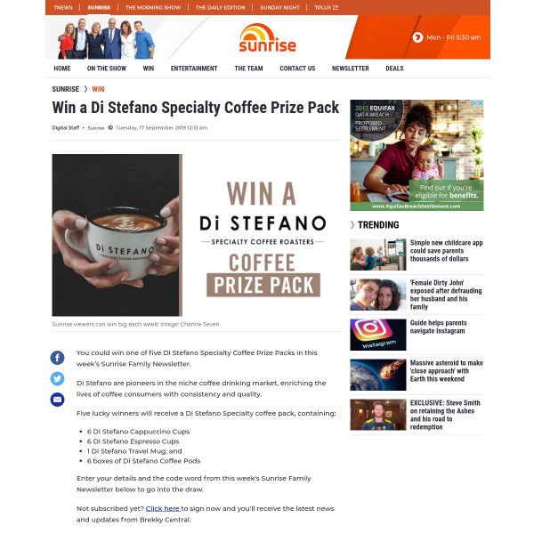 Win 1 of 5 Di Stefano Specialty Coffee Prize Packs